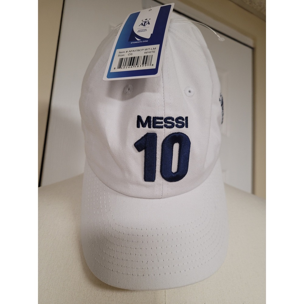 Argentina Messi 10 Official AFA Blokecore White Adjustable Hat Soccer Cap NWT